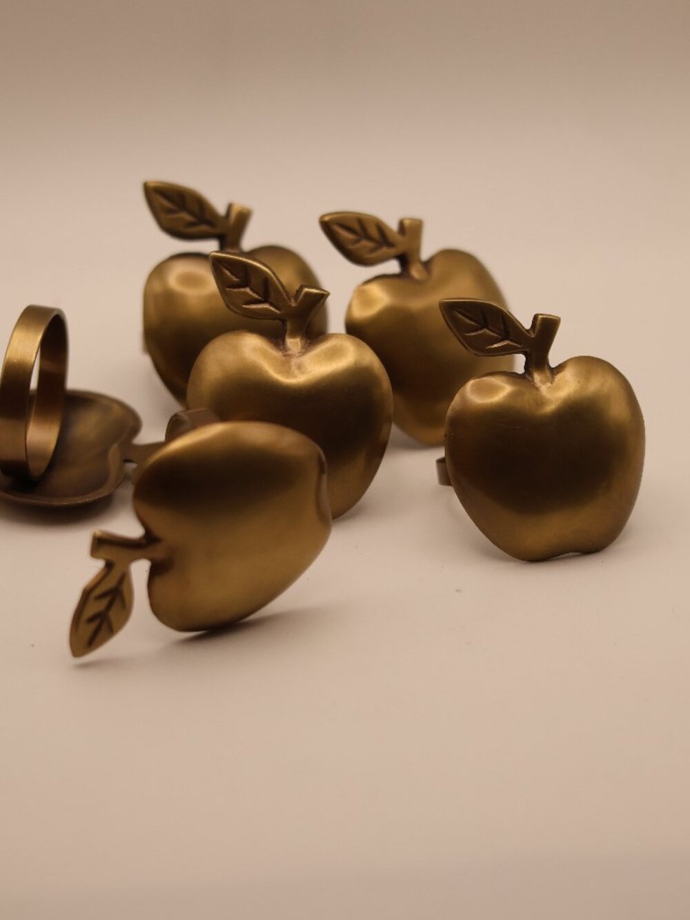 Vintage Solid Brass Apple Napkin Rings Holders - Set of 6